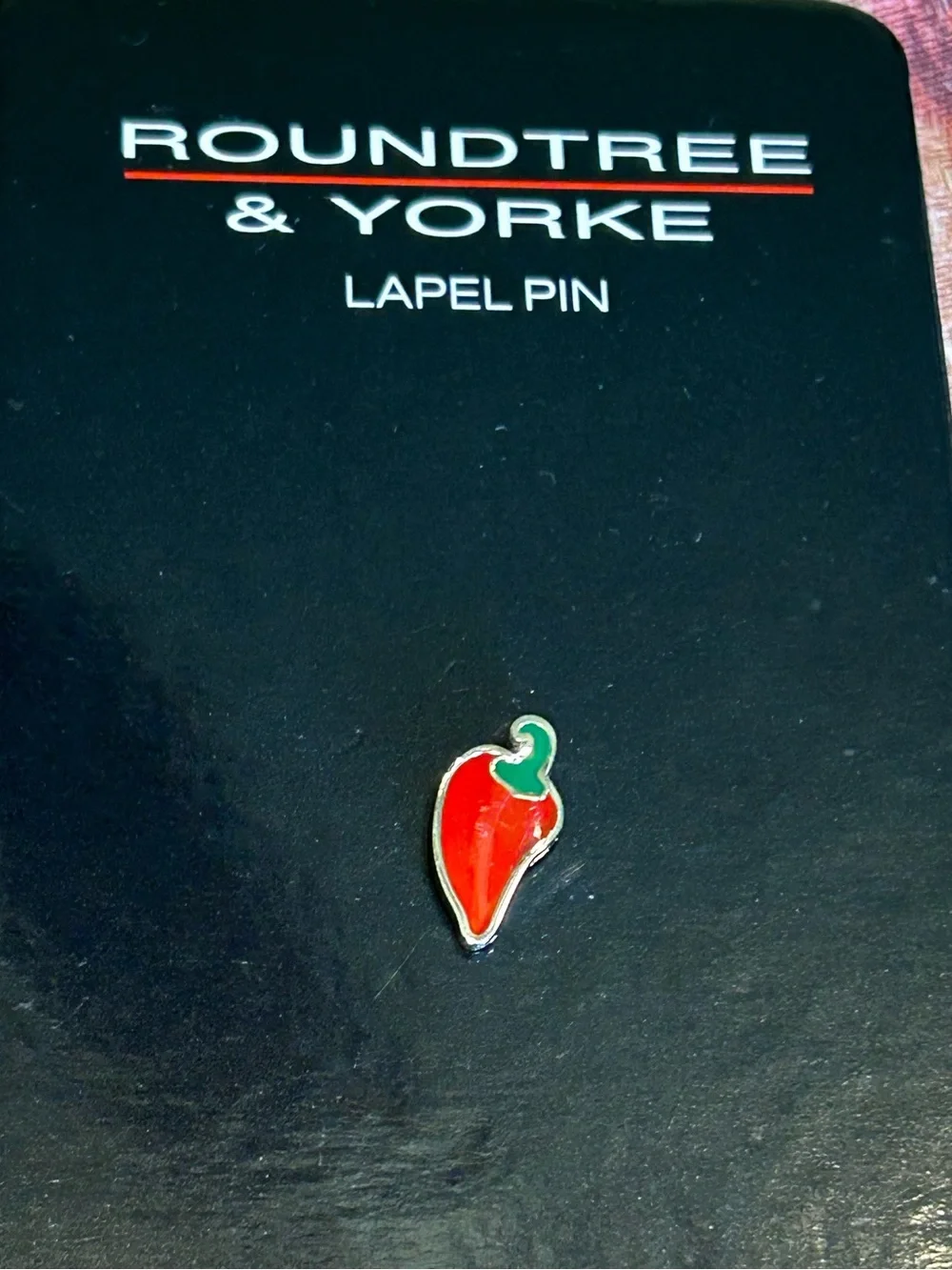NWT! Roundtree & Yorke Red Chili Pepper Enamel Lapel Pin with Green Stem
